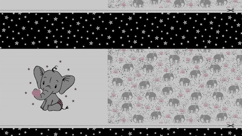 Baumwolljaquard Panel - Elefant - grau