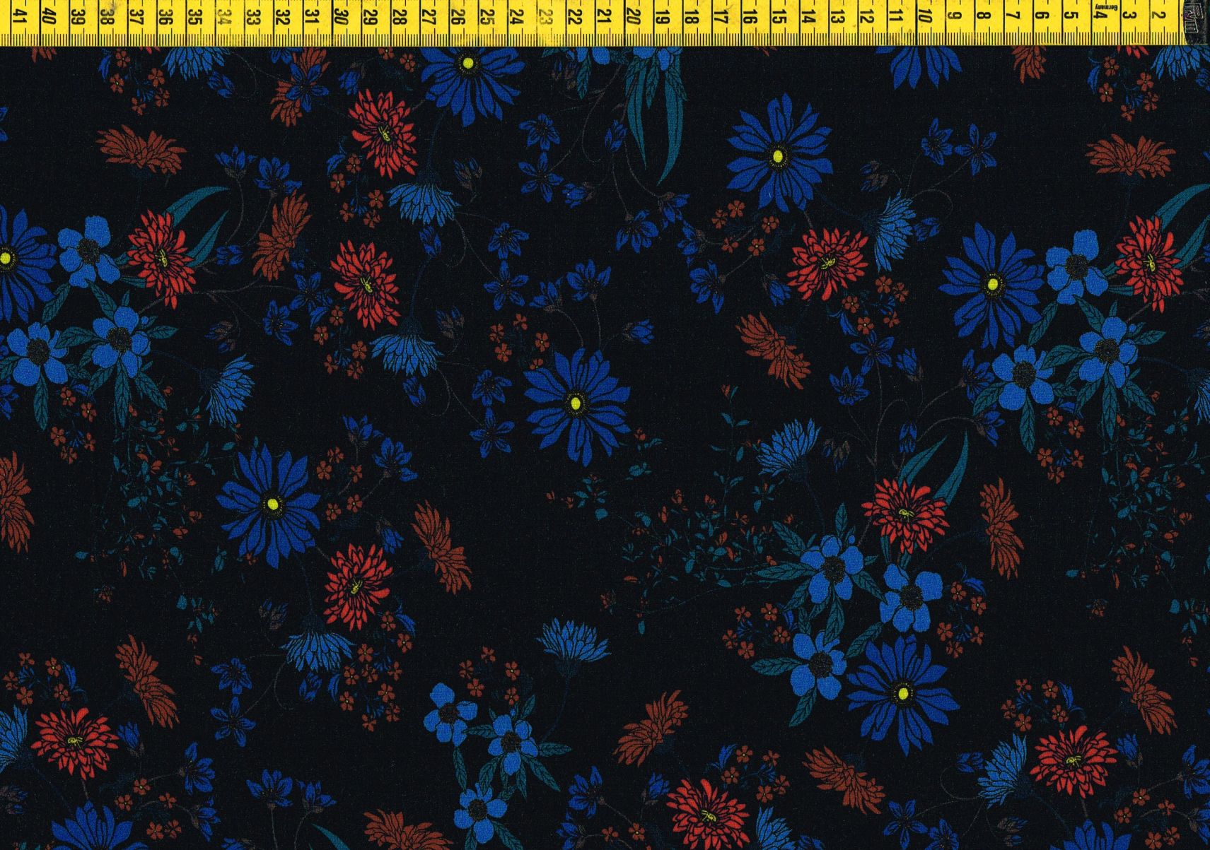 Viskosegewebe- Blüten - blau/rot/rost