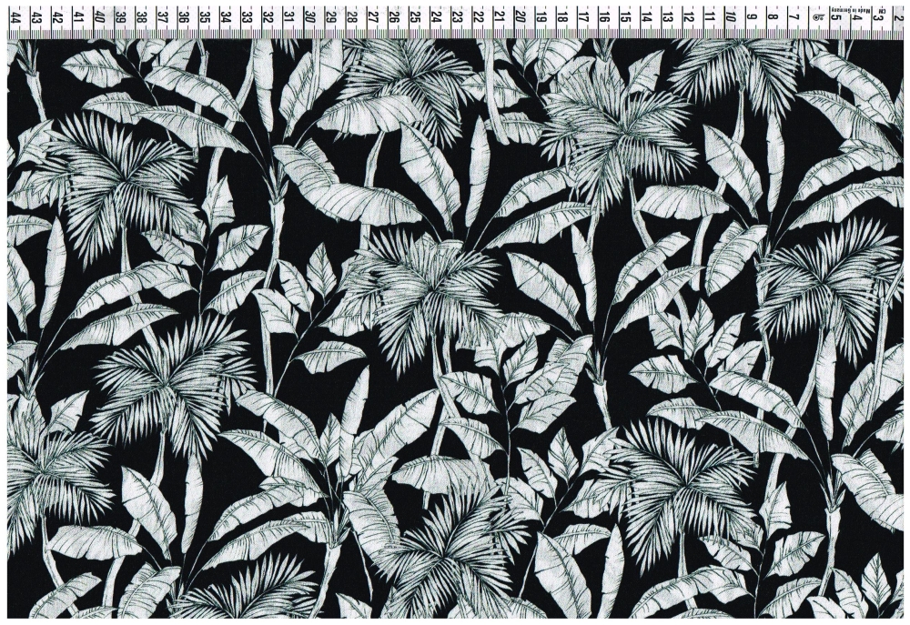 Viskose Gewebe - Palmenblätter schwarz-weiß