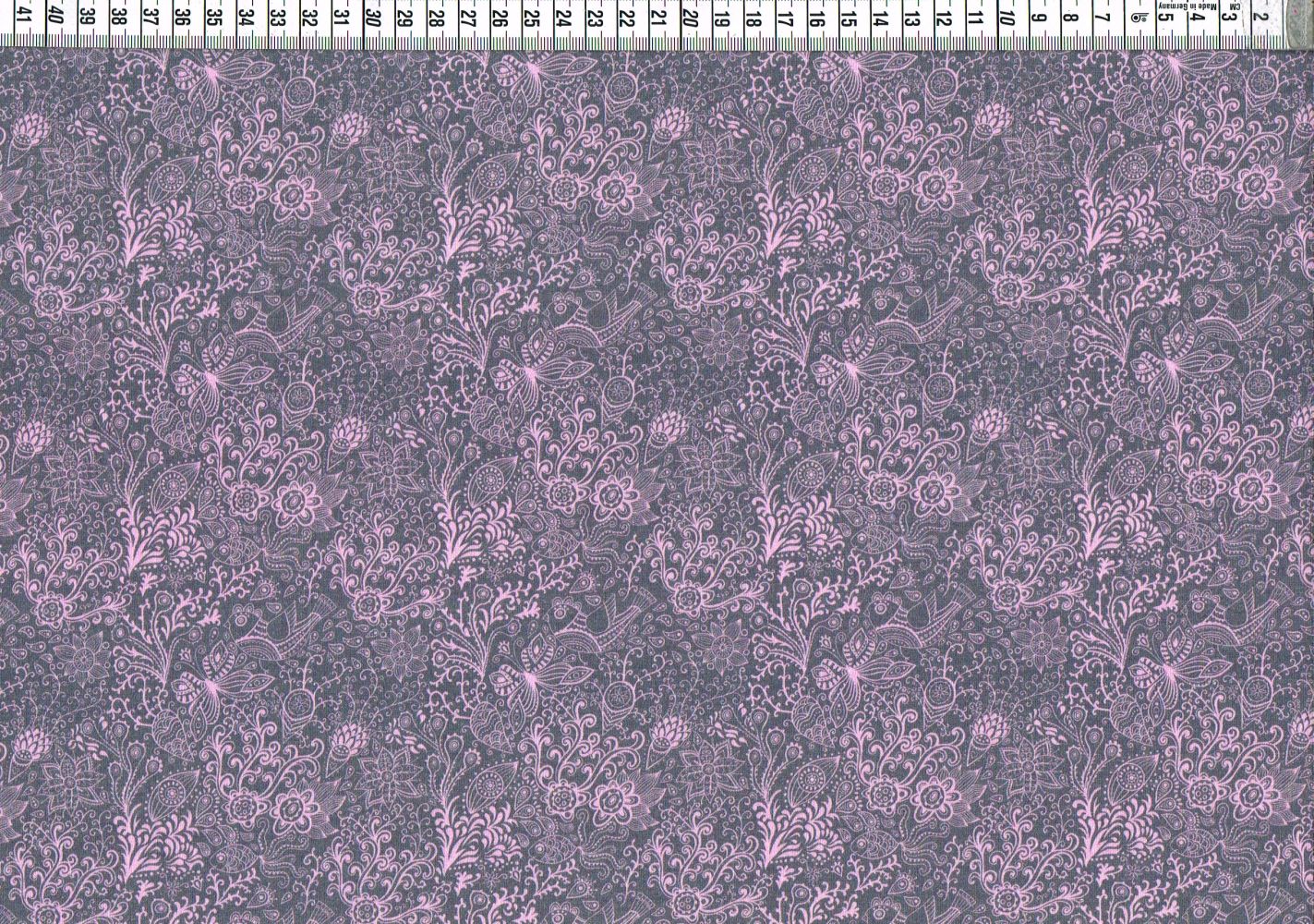 Baumwolljersey - Blumen grau rosa