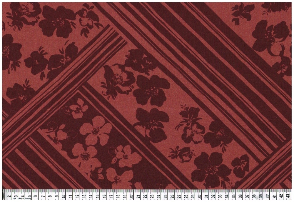 Viskosejersey - Blumen und Streifen, rottöne