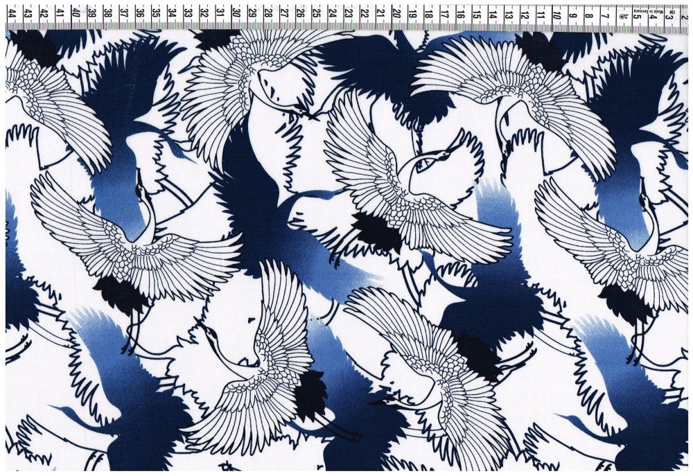 Viskose Gewebe - Fliegende Schwäne blau weiß