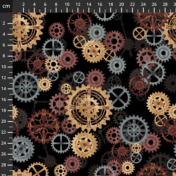 Patchwork - Zahnräder - schwarz