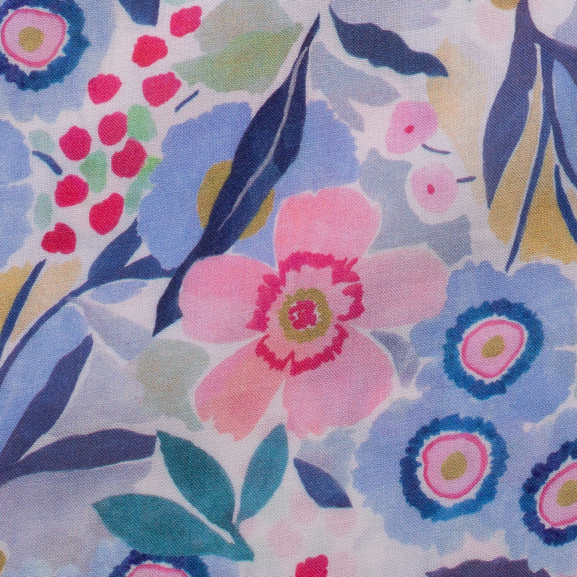 Viskose Gewebe - "Mila" Blumen groß hellblau rosa