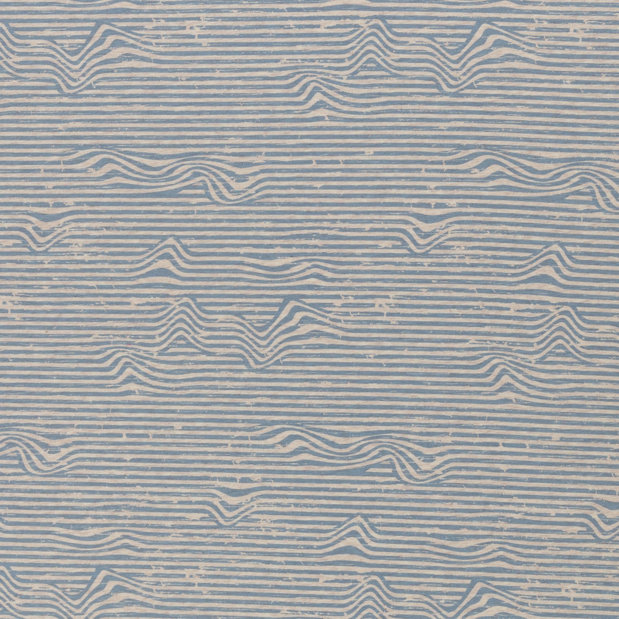 Baumwolljersey - "Benno" - unregelmäßig gewellte Streifen - taubenblau/beige
