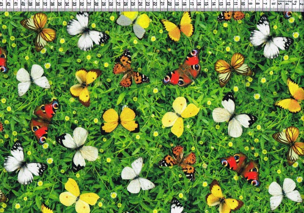 Dekostoff - Wiese mit Schmetterlingen