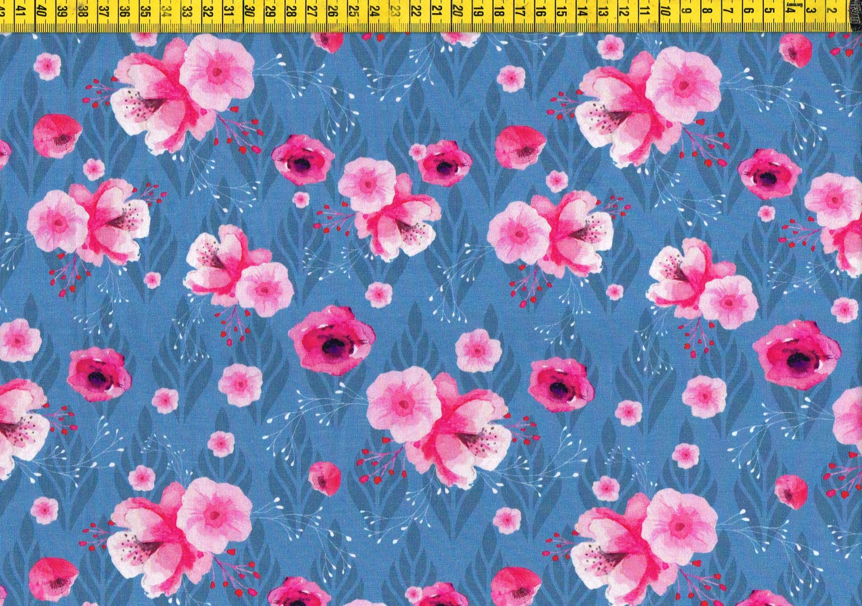Baumwolljersey - Blumenfrische Blüten - jeansblau