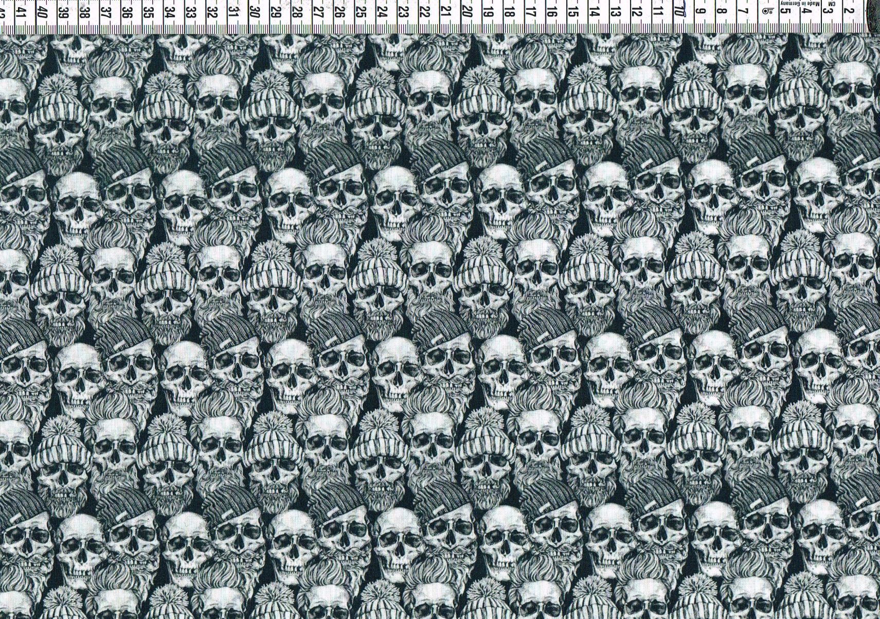 Baumwollgewebe - Totenköpfe grau mit Mütze