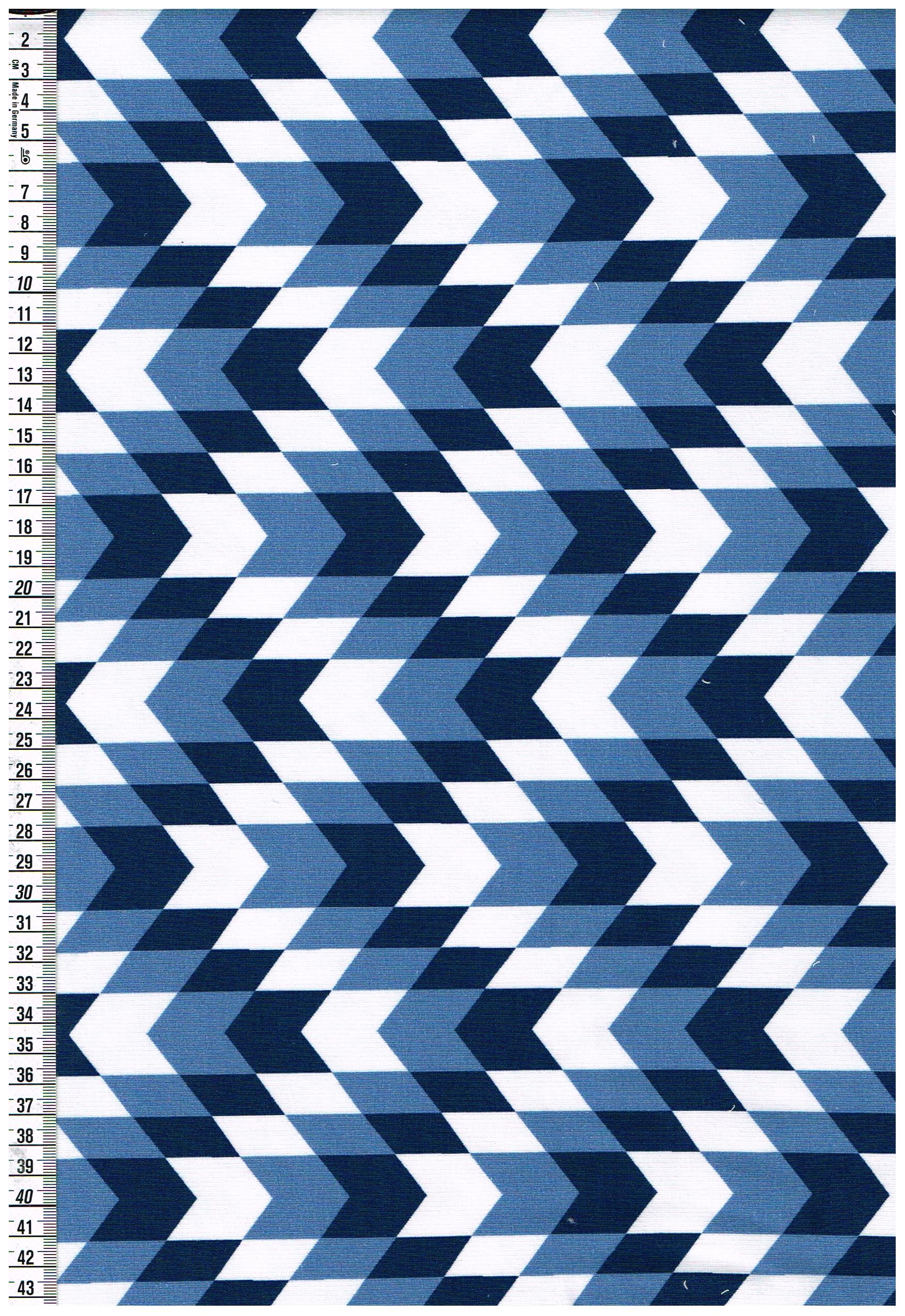 French Terry - Geometrisch gemustert, weiß blau